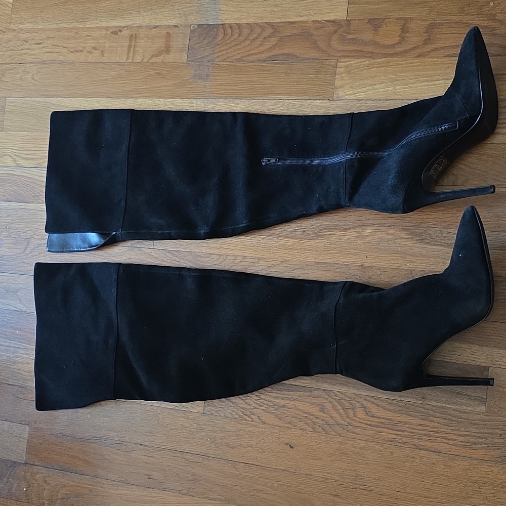 Aldo Black Suede Over The Knee Heeled Boots Size 8.5